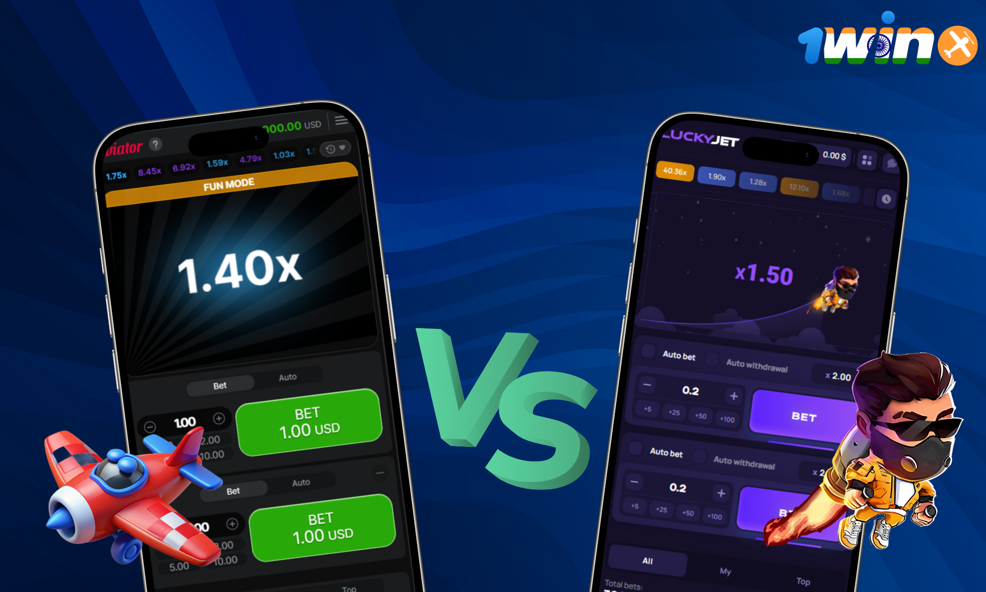 The main differences between Aviator and Lucky Jet games on the 1win platform